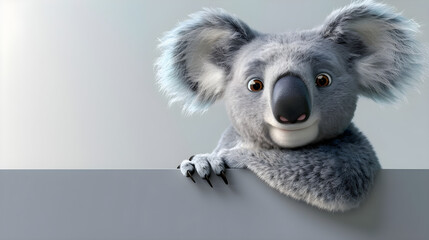 A cartoon koala character looking at the camera with copy space. Ideal for children's designs, wildlife themes, Australia-related events.