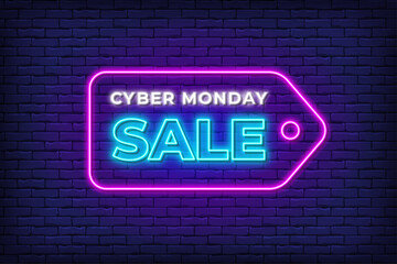 Fototapeta premium Cyber monday sale neon baner