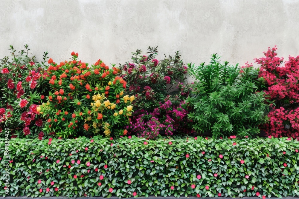 Poster a row of colorful flowers in front of a plain wall