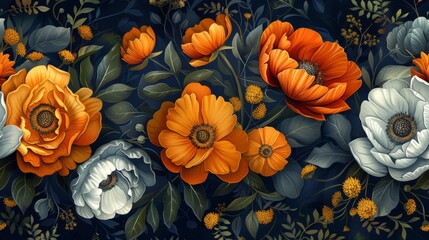 Orange and White Flowers on a Dark Background