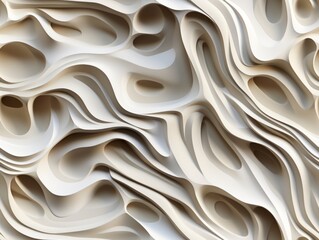 Fototapeta premium Abstract white wavy texture with intricate layered design patterns.