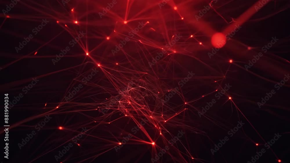 Poster abstract red light network with glowing nodes and lines