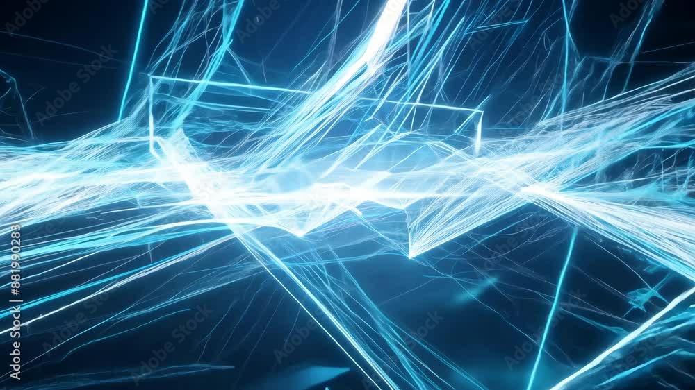 Poster abstract blue light network with intricate geometric patterns