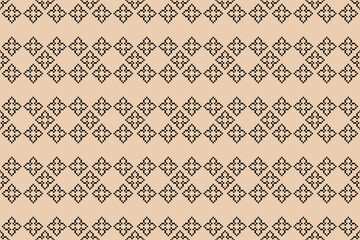 Traditional ethnic motifs ikat geometric fabric pattern cross stitch.Ikat embroidery Ethnic oriental Pixel brown cream label background. Abstract,vector,illustration. Texture,decoration,wallpaper.