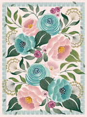 Vector illustration imagery of beautiful floral flowers with frame.
