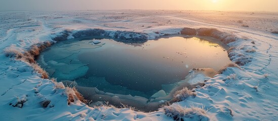 Naklejka premium Frozen Lake at Sunrise