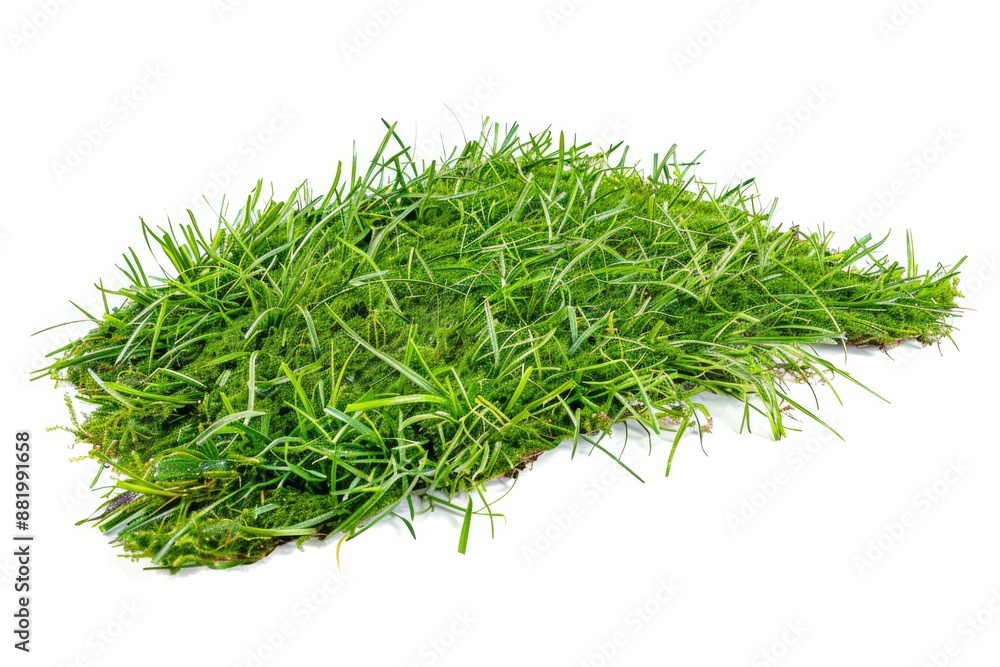 Poster Close-up of lush green grass on a clean white surface, suitable for use in editorial or commercial contexts where a natural and simple background is needed