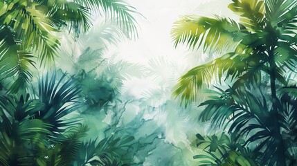 Watercolor Tropical Plants and Palm Trees Background - AI Generated Illustration for Textures and Wallpapers