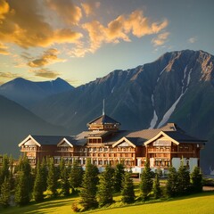 高き山岳地帯に立つ伝統建築の宿