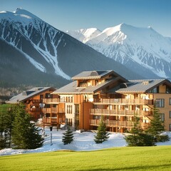 峻厳な雪嶺を望む観光ホテル