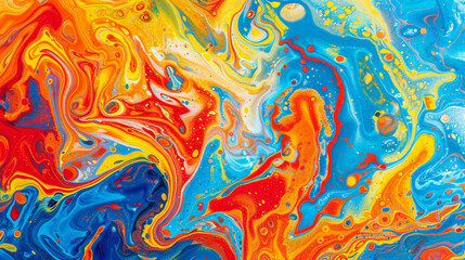 Brightly colored abstract paintings with swirling patterns.