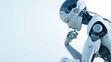 Artificial intelligence robot thinking on white background