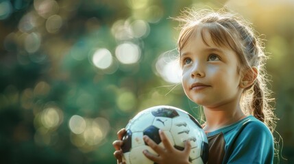 Naklejka premium Young Girl Dreams of Soccer Glory