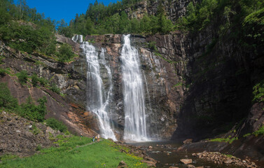 Skjervsfossen Waterfall at summer ,Norway.