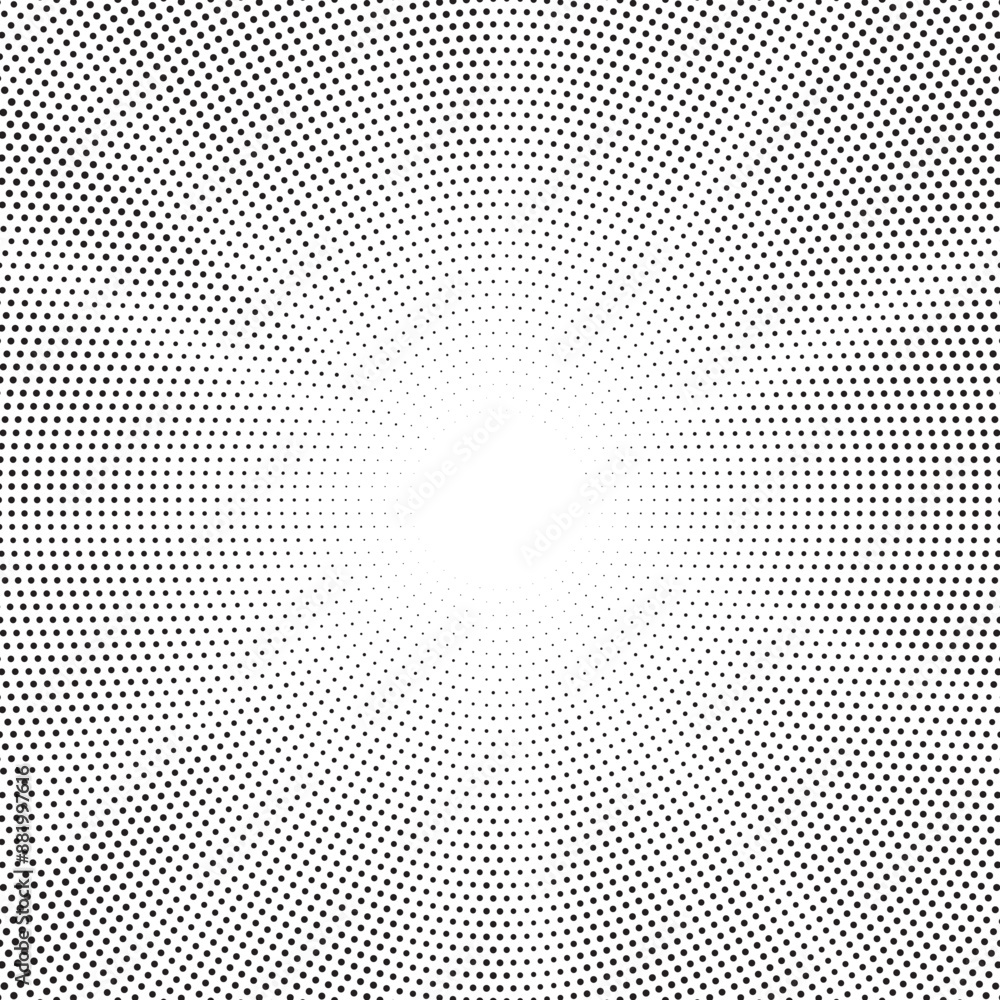 Fototapete Halftone gradient sun rays pattern. abstract halftone vector dots background. monochrome dots pattern. pop art, comic small dots. star rays halftone poster. shine, explosion. sunrise rays background.	