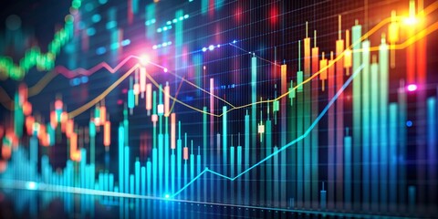 Fototapeta premium Abstract Financial Data Visualization Upward Trend, Candlestick Chart, Digital Grid, Stock Market, Investment, Growth, Economy