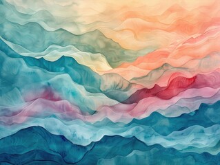 Obraz premium Flowing abstract watercolor with a mix of pink, blue, and green tones