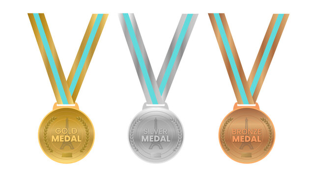Olympic Medals: Gold, Silver, Bronze - Award Winning Sport Icons with Ribbons