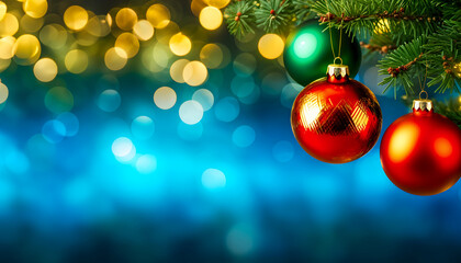 Fototapeta premium Christmas decoration blue light bokeh copy space text background