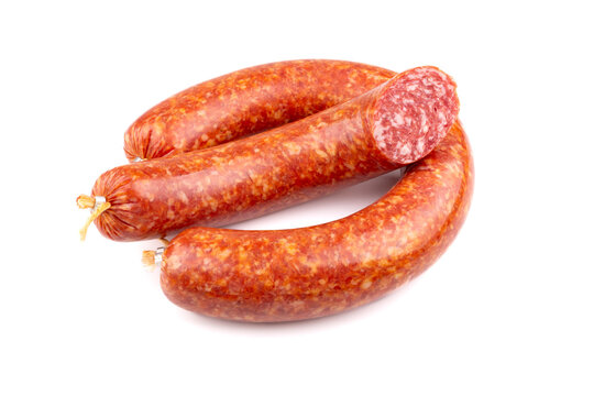 Bratwurst - leckere W&uuml;rstchen auf wei&szlig;em Grund