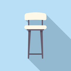 Modern bar stool with white leather seat and back, standing on blue background