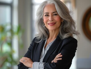 Gray-haired woman in a black blazer