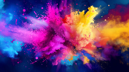 Fototapeta premium Vibrant explosion of colored powder on a dark background, creating a dynamic and colorful artwork.