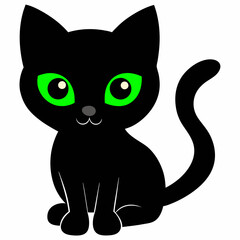 The image depicts a classic black cat silhouette with vibrant green eyes and a sinister expression. 