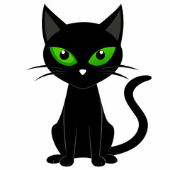 The image depicts a classic black cat silhouette with vibrant green eyes and a sinister expression. 