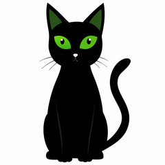 The image depicts a classic black cat silhouette with vibrant green eyes and a sinister expression. 