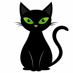The image depicts a classic black cat silhouette with vibrant green eyes and a sinister expression. 