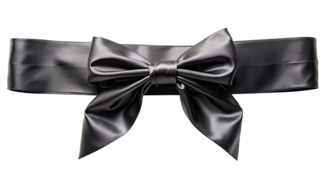 A black satin sash gracefully draped isolated on a transparent background