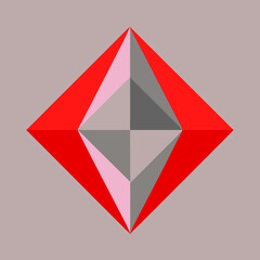Obraz premium A red and gray diamond pattern that is a geometric pattern. A diamond is made up of smaller squares. The rhombus is placed on a gray background.