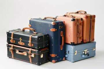 Four suitcases stacked on top of each other, likely filled with luggage or travel gear
