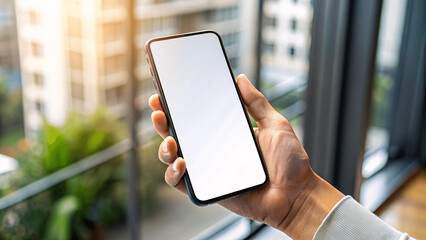 mobile phone blank screen mockup smartphone display with business background