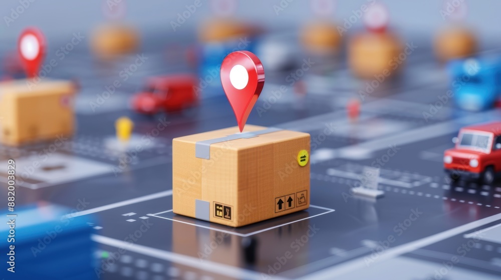 Poster central dispatch hub with live package tracking, vehicle monitoring, organized distribution, copy sp