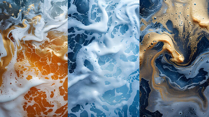 Naklejka premium Colorful abstract background images featuring flowing liquid textures in orange, blue, and golden tones, perfect for creative and artistic projects.