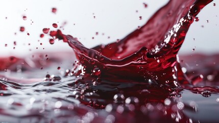 A splash of bright red liquid on the surface of calm water, suitable for use in designs related to chemistry, medicine or art