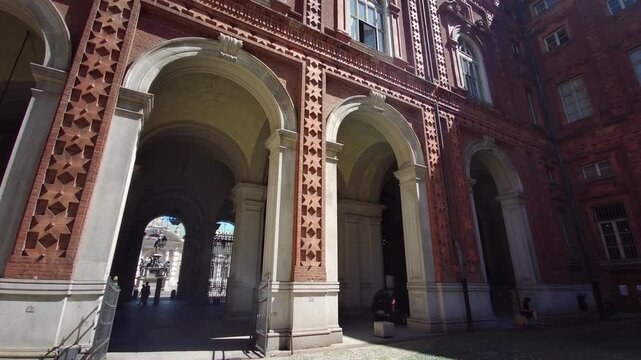 Turin Reale Palace courtyard interior in sunny day. High quality 4k footage