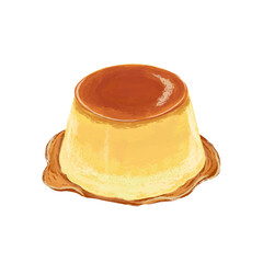Caramel pudding isolated on white| Transparent background caramel pudding cartoon with texture
