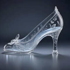 Glass Cinderella slipper adorned with delicate etched leaf and petal motifs