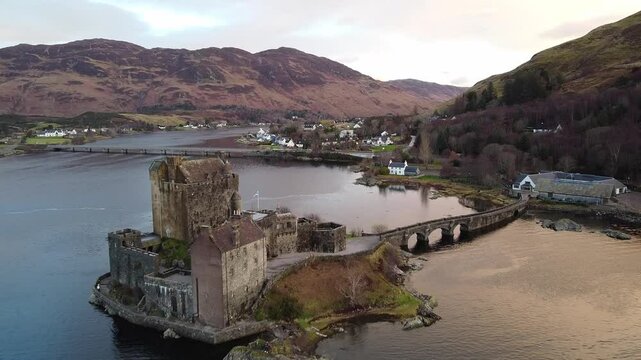 Eilean Donan Castle aerial view, Scotland