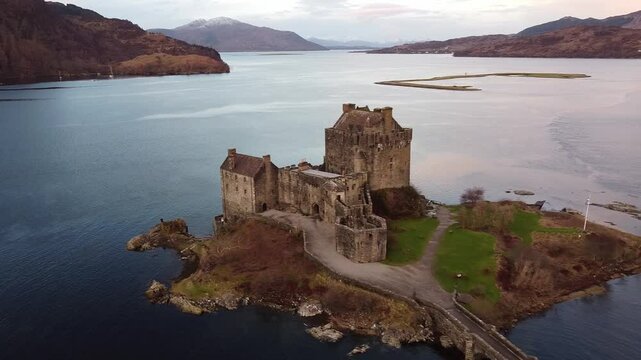 Eilean Donan Castle aerial view, Scotland