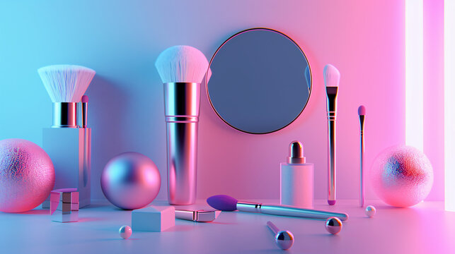Fototapeta Beauty and makeup 3D icon on white wallpapers with sunlit effect