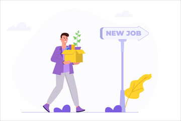 Transition to a new job, career, or opportunity. Embrace new challenges for success, improvement, and advancement. Vector illustration