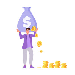 Money leaking concept. An unexpected stock market drop leading to money loss, capital devaluation, and risky investments, all contributing to a bad economy. Vector illustration.