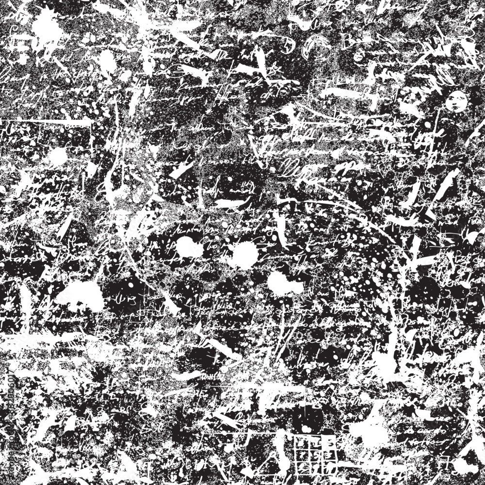 Poster vector seamless pattern with handwritten text lorem ipsum, scribbles and blots. abstract repeatable 