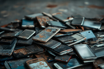 Cell phones abandoned in the world, human loss, reflection of the future, and the age of loss