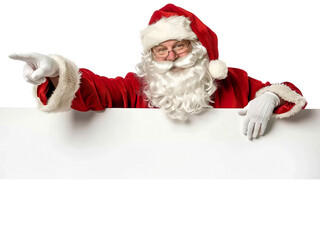 Naklejka premium Santa Claus Pointing and Holding Blank Sign PNG Transparency