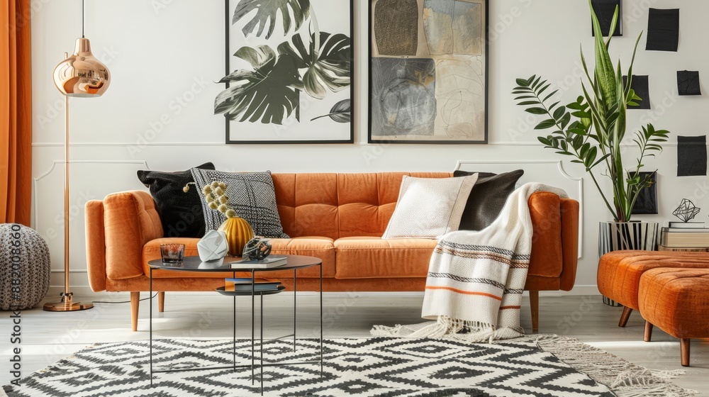 Poster explain how to mix and match patterns and textures in living room decor.